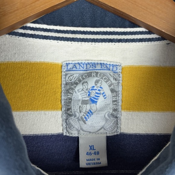 Vintage Lands End Rugby Shirt Men's XL Heavy Cotton Long Sleeve Striped Preppy - Picture 3 of 9